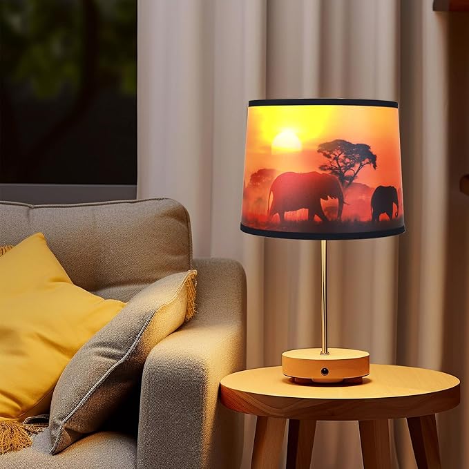Brown elephant Printed Large Drum Lamp Shades set of 2. Easy Assembly.11.4"x13"x10" Barrel Lamp Shade for Farmhouse village Decoration.Replacement lamp shades for table lamps floor Lamps(Sipder Model) - Bloomnest