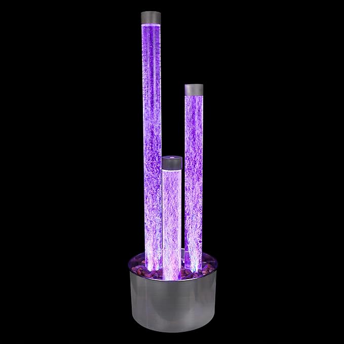 Alpine Corporation MLT166SL 3 Tier Indoor and Outdoor Water Acrylic Bubble Fountain for Home, Office, and Patio Decor, with Remote and 16 Color LED Lights, 54", Silver Base - Bloomnest