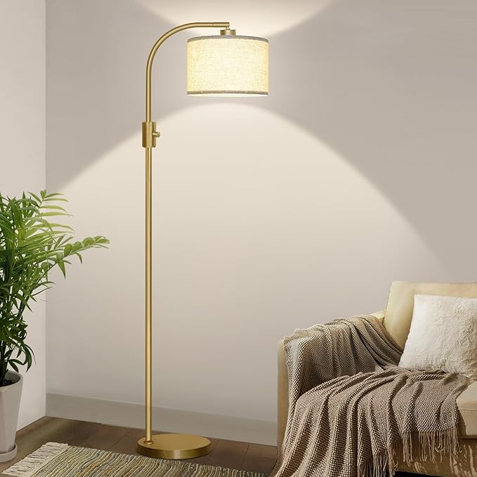 【Upgraded】 Dimmable Gold Floor Lamp, 1200 Lumens LED Bulb Included, Arc Floor Lamps for Living Room Modern Standing Lamp with Linen Shade, Tall Lamp for Living Room Bedroom Office Reading Room Nursery - Bloomnest