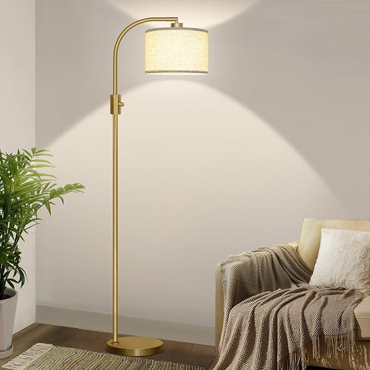 【Upgraded】 Dimmable Gold Floor Lamp, 1200 Lumens LED Bulb Included, Arc Floor Lamps for Living Room Modern Standing Lamp with Linen Shade, Tall Lamp for Living Room Bedroom Office Reading Room Nursery - Bloomnest