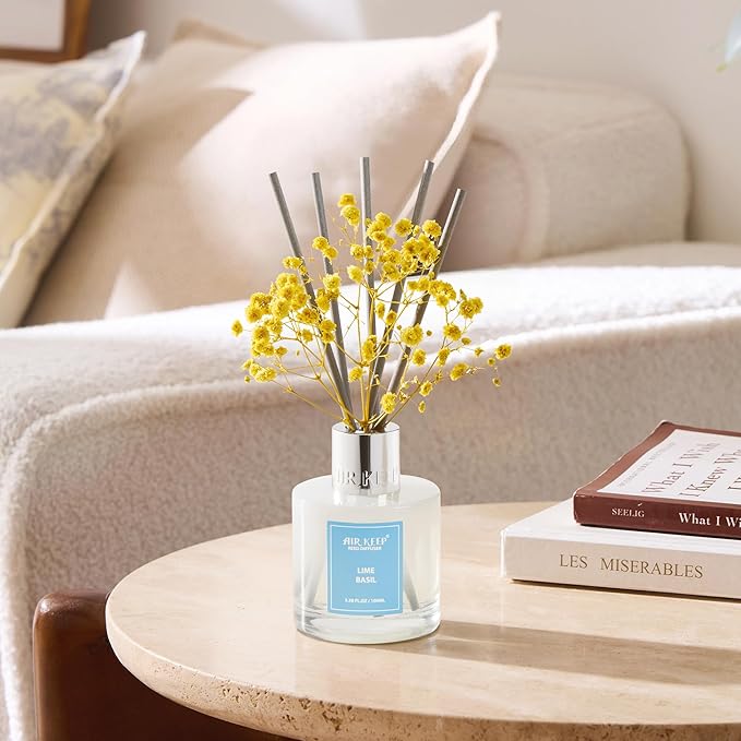 Airkeep Reed Diffuser Set,3.38 fl oz (100 ml) - Lime Basil Oil Diffusers with 8 Reed Sticks, Home Fragrance Reed Diffuser for Bathroom Shelf Decor - Bloomnest