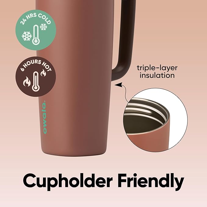 Owala SmoothSip Slider Stainless Steel Insulated Travel Mug with handle, 100% Leak Proof, For Hot and Cold Drinks, Travel Friendly with Sliding Lock Lid, 24 oz, BPA Free, Leak Proof, Cozy Cocoa - Bloomnest