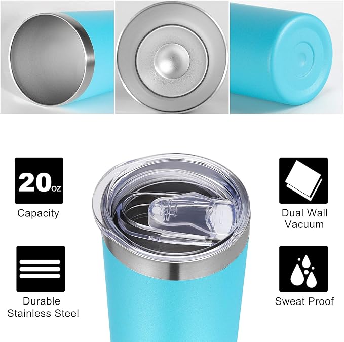 VEGOND Stainless Steel Tumblers Bulk 6 Pack, 20 oz Vacuum Insulated Skinny Tumblers with Lid and Straw, Double Wall Coffee Mug, Travel Water Cup, Blue - Bloomnest