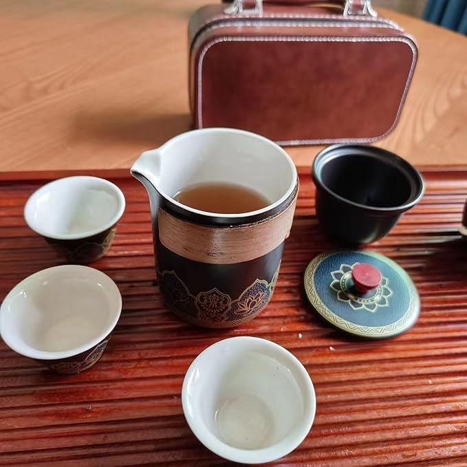 Ceramic Portable Travel Tea Set, Best Gift for Season of Graduation, Mother'S Day, Father'S Day, Christmas, Halloween, Birthday and Other Festivals (Travel Black) - Bloomnest