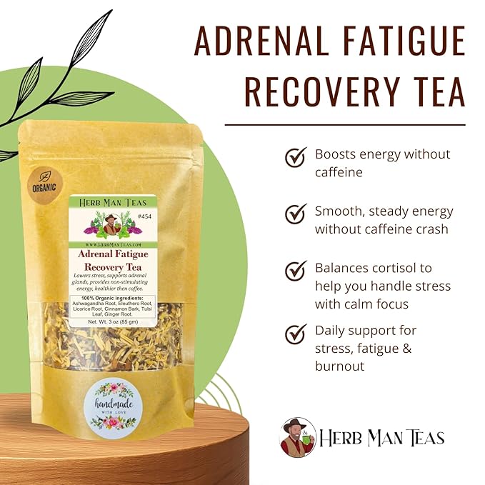 ADRENAL FATIGUE TEA – Non-Stimulating Energy & Stress Support with Adaptogens – by Master Herbalist Khabir – 100% Organic, Non-GMO, No Additives - Bloomnest