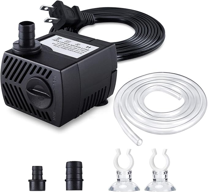 Fountain Pump, 80GPH(4W 300L/H) Submersible Water Pump, Durable Outdoor Fountain Water Pump with 4.9ft Tubing (ID x 1/3-Inch), 3 Nozzles for Aquarium, Pond, Fish Tank, Water Pump Hydroponics - Bloomnest