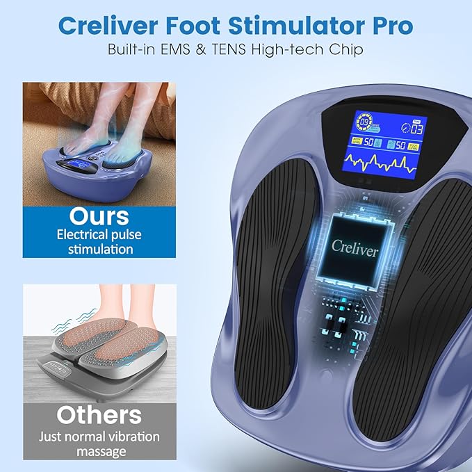 Creliver EMS Foot Stimulator Pro, EMS Foot Massager for Neuropathy with Ergonomic Sole, Neuropathy Pain Relief for Feet Circulation, Leg & Feet Massager with 8 Gel Pads, Tens Unit Muscle Stimulator - Bloomnest