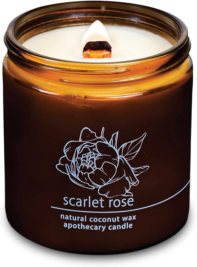 Hemlock Park Crackling Wood Wick Candle Handcrafted with Natural Coconut Wax (Large 16 oz, Scarlet Rose) - Bloomnest