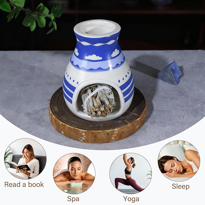 Handcrafted Palo Santo Burner – Hopi-Inspired Ceramic Incense Dish for Aromatherapy – Suitable for Sage, and Cone Incense – Ideal for Energy Cleansing, Yoga, Meditation, Zen, Altar Décor MOUGIGI