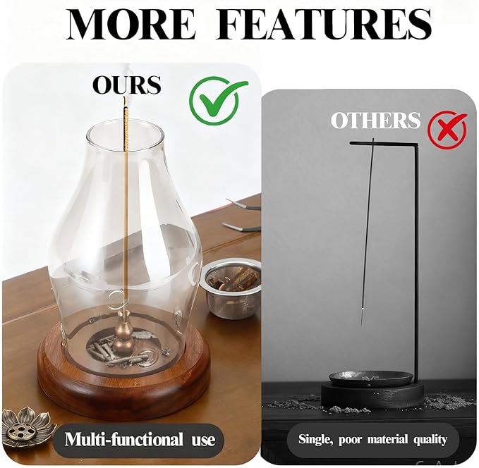 Glass Incense Holder for Sticks, Wooden Incense Stick Holder with Ash Catcher, Modern Insence-Stick Holder, Anti-Ash Flying Incent Holder for Yoga Spa Meditation Zen Home Decor (Transparent) - Bloomnest