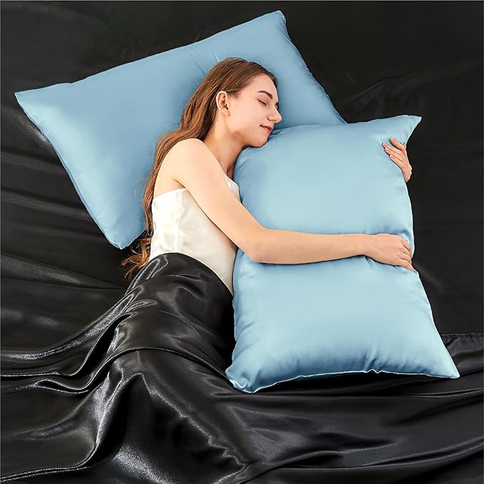 INFIIXSO Mulberry Silk Pillowcase for Hair and Skin, Silk Pillow Cases Queen Size Set of 2 with Hidden Zipper 20x30 Inches, Smooth and Soft Cooling Pillow Cases for Hot Sleepers(Light Blue, 2 Pack) - Bloomnest