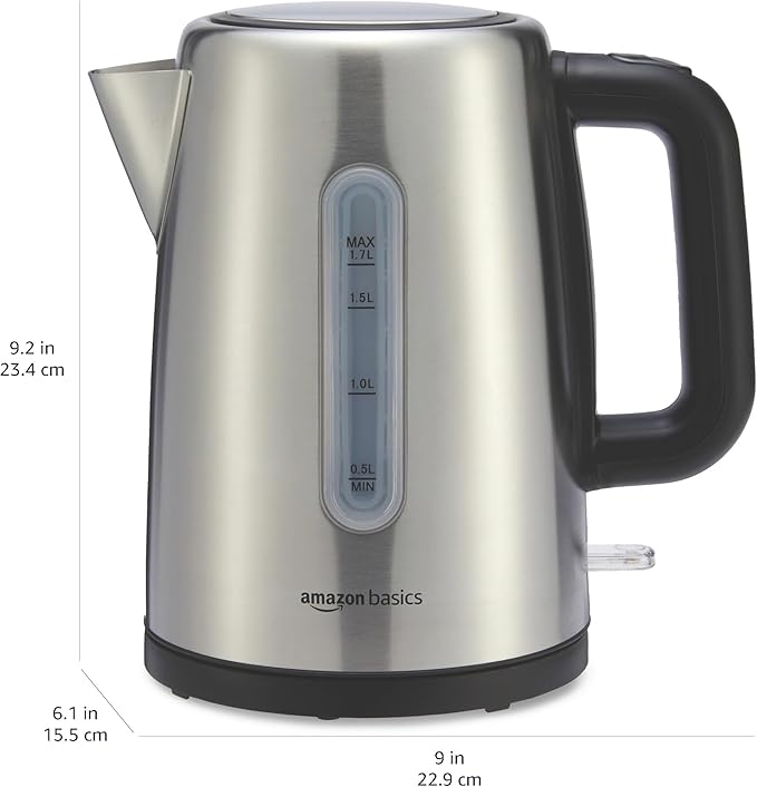 Amazon Basics Electric Stainless Steel Kettle for Tea and Coffee, BPA-Free, Fast Boiling, Auto Shut-Off, 1.8 Quarts, 1500W, Black and Silver - Bloomnest