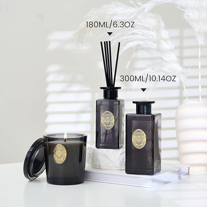 M&SENSE 6.3 oz Large Reed Diffuser Set | Oud Wood Scent Oil Diffuser with Sticks | Hotel Collection Non-Toxic Essential Oil |for Bedroom Bathroom Living Room MSENSE
