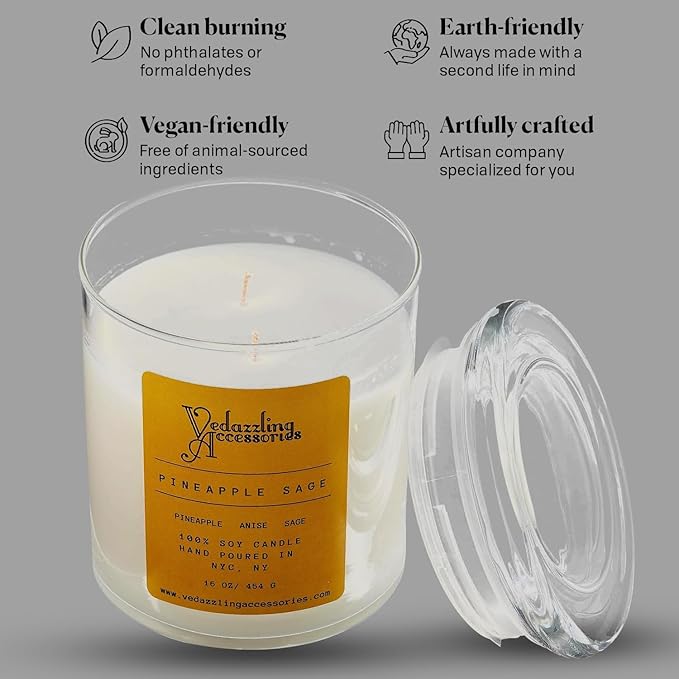 Premium Pineapple Sage Soy Wax Candle - 17 oz Handpoured, Dual Wick, 50 Hour Burn Time, Aromatic Eco-Friendly Candle - Bloomnest
