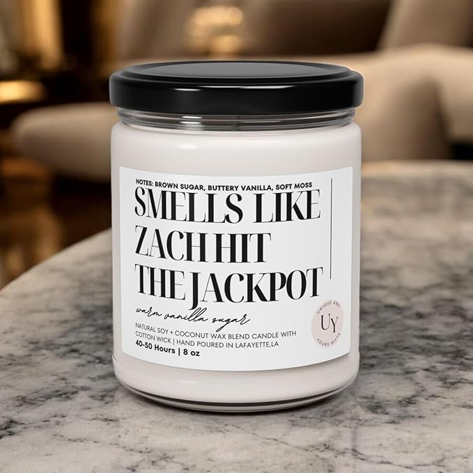 Engagement Candle, Smells Like Jackpot, Funny Personalized Engagement Gift Party Favor, Custom Candle for Bride Groom or Wedding Party, Soy Wax Hand Poured, Handmade in The USA (White Eucalyptus) - Bloomnest
