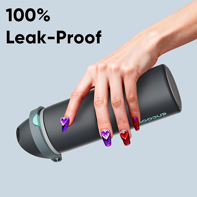 Insulated Water Bottle with Straw - Encool Stainless Steel Water Bottle with Push Button Lid, Leak-Proof & BPA-Free, Keeps Cold for 24 Hours for Sports, Travel, Gym (32 oz, Tuna Grey-Green) ENCOOL