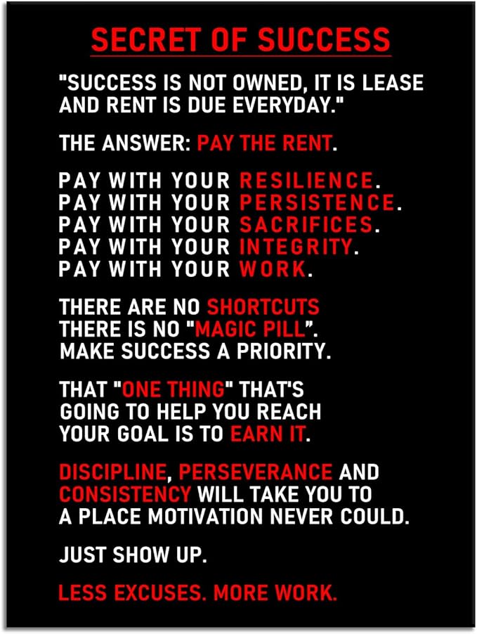 Secret of Success Motivational Canvas Wall Art for Office Inspirational Poster Inspiring Prints Artwork for Living Room Office Modern Home Decor Painting Pictures Stretched and Framed [30''Wx 40''H] - Bloomnest