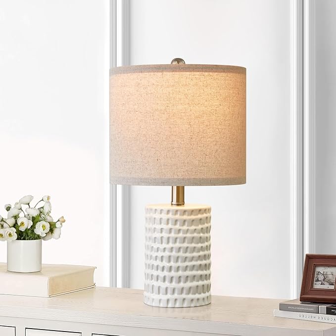 PORTRES 18.25" Modern Accent Ceramic Table Lamp Set of 2 for Bedroom White Desk Decor Bedside Lamps for Living Room Study Room Office Dorm Farmhouse Nightstand Lamp End Table Lamps - Bloomnest