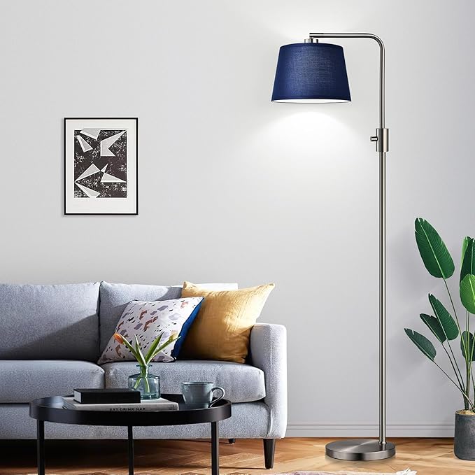 Nintiue Dimmable Floor Lamp, 1000 Lumens LED Edison Bulb Included, Brushed Nickel Arc Standing Tall Floor Lamp with Blue Shade for Living Room Bedroom Office Dining Room - Bloomnest
