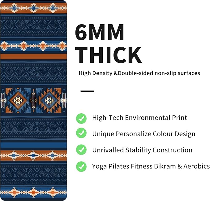 nuveti Yoga Mat Print Extra Thick TPE Non Slip Fitness Exercise Mat with Carrying Bag,72"x24" Extra Thick 6MM Exercise & Workout Mat for Yoga, Pilates Fitness and Floor Exercises - Bloomnest