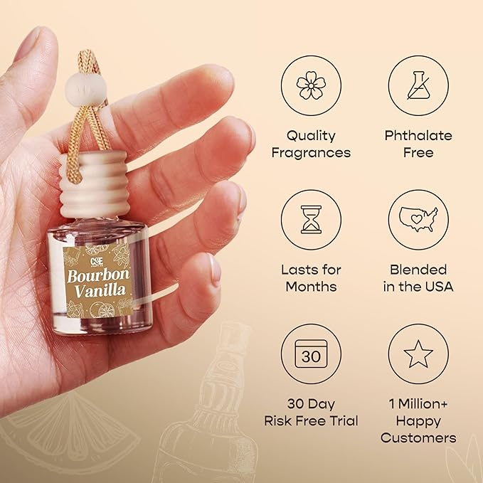 C&E Craft Co Hanging Car Air Freshener Diffuser 2 Pack, Long Lasting Fragrance Oil Car Freshener, Glass Bottle Auto Air Freshener, Made in USA (Pistachio & Salted Caramel) - Bloomnest