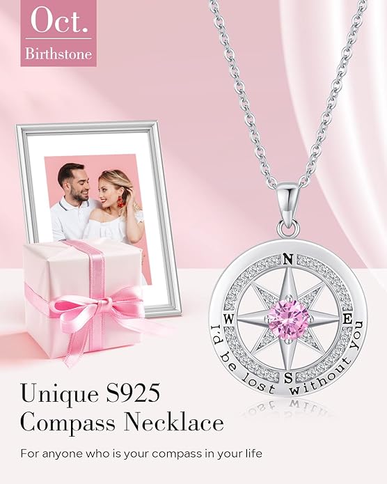 S925 Necklace Gift for Wife |Compass Jewelry |Women Anniversary |Sterling Silver |Girlfriend Birthday Gifts for Her Valentines |I'd be Lost without You |Jewel 18K Gold - Bloomnest