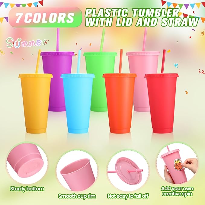 Honeydak 30 Pack Tumbler with Straw and Lid Bulk Water Bottle Iced Coffee Travel Mug Cup Reusable Plastic Cups for Party Birthdays 24-27 oz (Bright Color) - Bloomnest