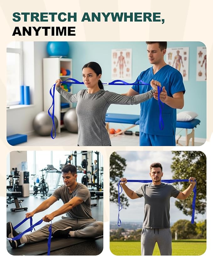 Trideer Stretching Strap Yoga Strap Physical Therapy for Home Workout, Exercise, Pilates and Gymnastics, 10 Loops Non-Elastic Stretch Bands with Aesthetic Packaging for Women & Men - Bloomnest