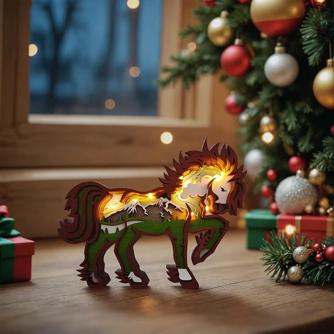 Drawelry 3D Wood Carving Animals Lamp Home Decorative, Cute Bear Family Elephant Presents Ideas Christmas Living Room Office Decor Warm LED Night Lights Gift for Friend Daughter Son Mom Dad (Horse) - Bloomnest