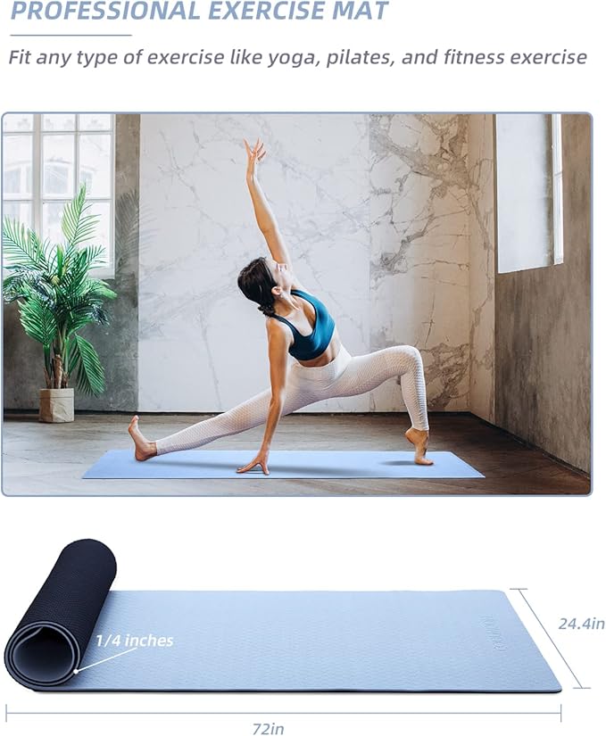 COOLMOON Yoga Mat Non Slip, Anti-Tear 1/4 Thick TPE Yoga Mats for Women and Men, 72"x24" Exercise & Fitness Mat with Carrying Strap, Workout Mats for Yoga, Pilates and Floor Exercise