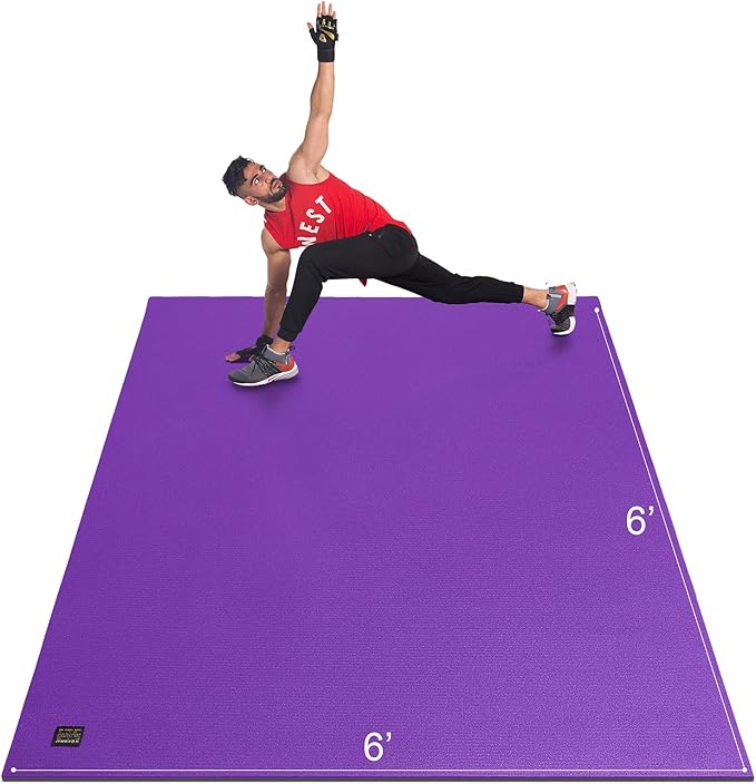 GXMMAT Large Exercise Mat 6'x4'/6'x5'/6'x6'(7mm), Thick Workout Mats for Home Gym Flooring, Extra Wide Non-Slip Durable Cardio Mat, Shoe Friendly, Perfect for Plyo, MMA, Jump Rope, Weights, Fitness - Bloomnest