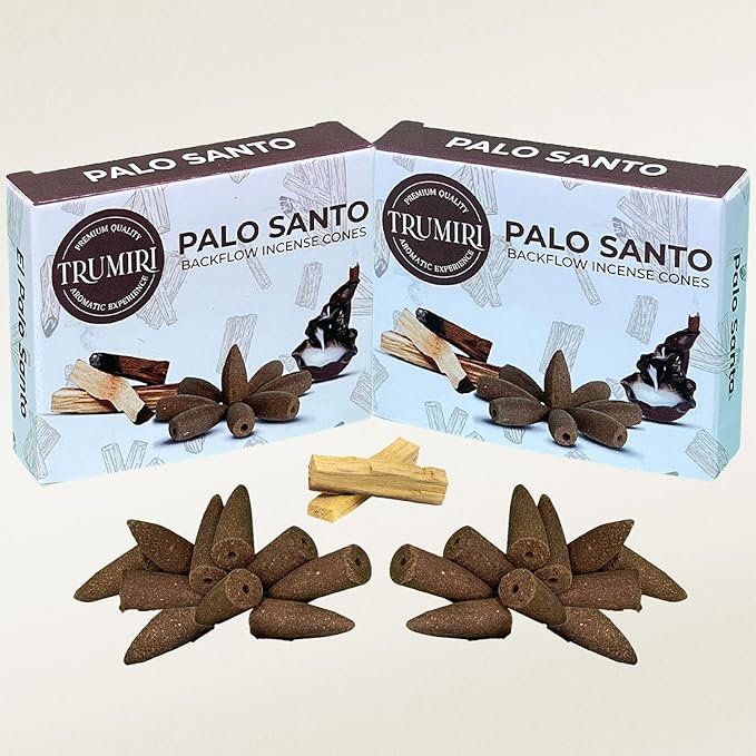 TRUMIRI Palo Santo Backflow Incense Cones - Total 20 Incense Cones Waterfall - Dual Pack of 10 Incense Backflow Cones - Waterfall Incense Cones - Incense Waterfall Cones TRUMIRI