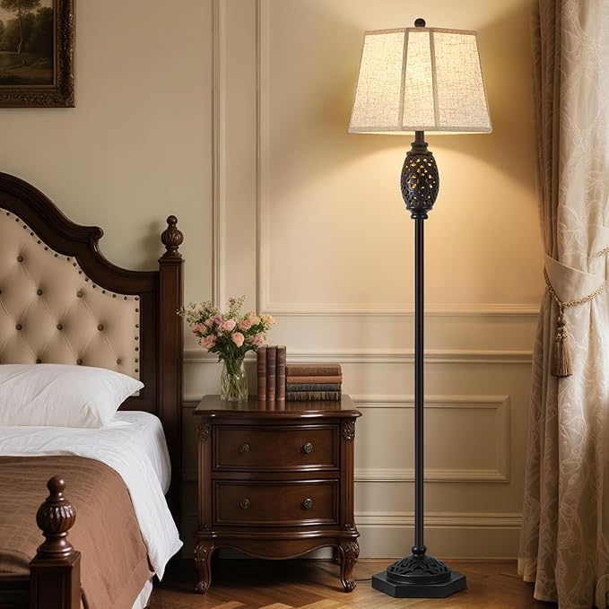 Luvkczc Vintage Floor Lamp with Cutout Design & Glowing Light - Resin Elegant Standing Lamp for Living Room, Bedroom, Office (Includes Bulb) - Bloomnest