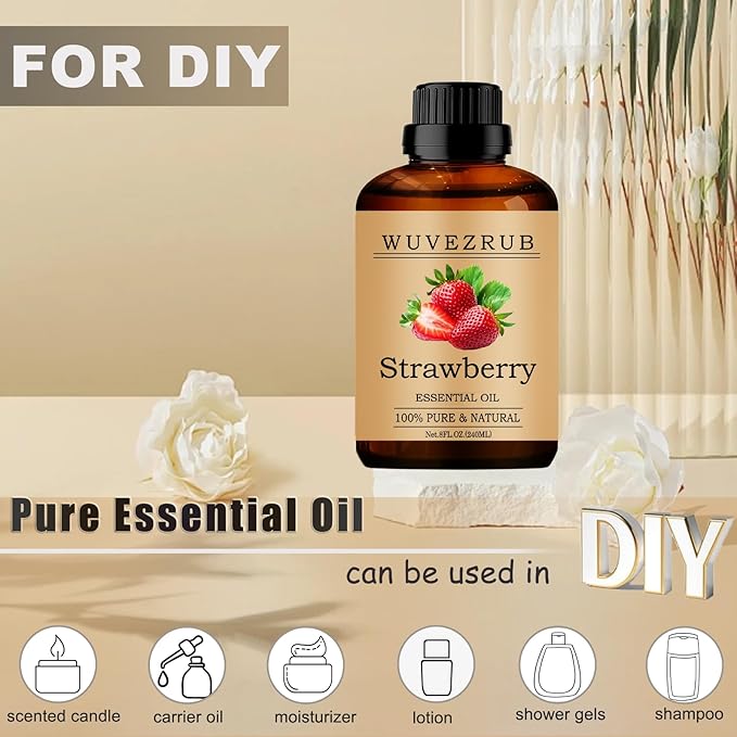Strawberry Essential Oils, 240ML Pure and Natural Essential Oil for Aromatherapy Diffuser - Strawberry /8 Fl Oz - Bloomnest