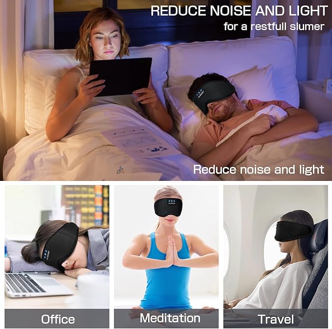 Sleep Headphones Sleep Mask with Bluetooth Headphones, LC-dolida Eye Mask for Sleeping Eye Pillow Sleeping Headphones for Side Sleepers Thin Speaker Cool Gadgets Gifts for Men&Women - Bloomnest