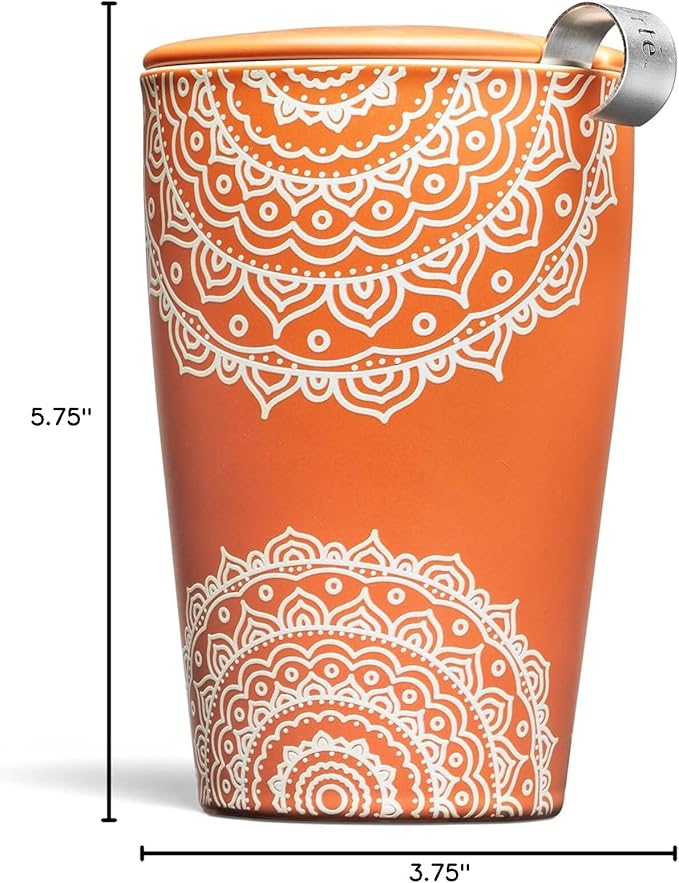 Tea Forte Double-Walled Ceramic Kati Cup, Removable Stainless Steel Infuser Basket and Lid, Steeps 12 oz Loose Leaf Tea, Dishwasher & Microwave Safe, Chakra - Bloomnest