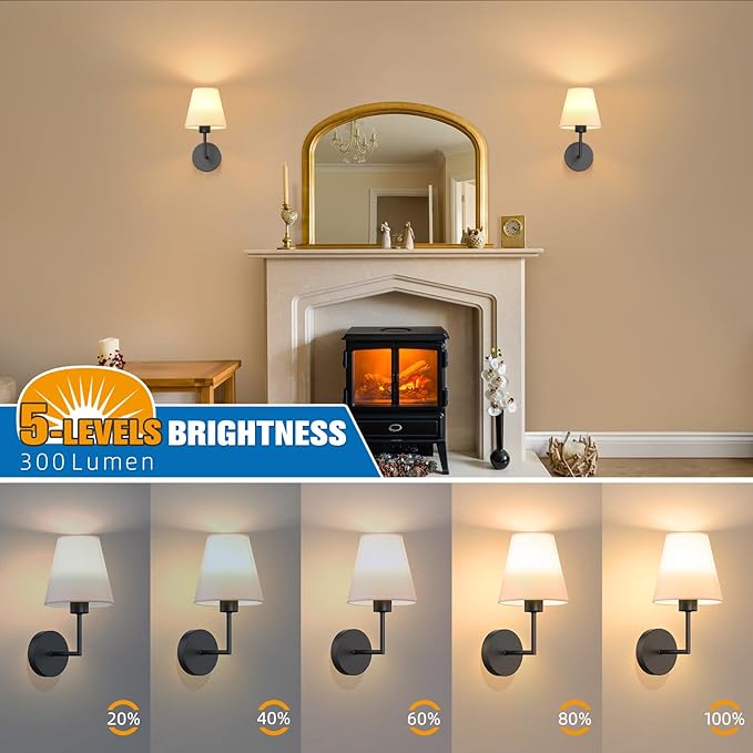 NIORSUN 13.8 inch Battery Operated Wall Sconce Set of 2,Black Rechargeable Wall Lights with 5200mAh Dimmable Detachable Bulbs and Remote,9 Colors Wireless Sconces for Bedroom Living Room Hallway - Bloomnest
