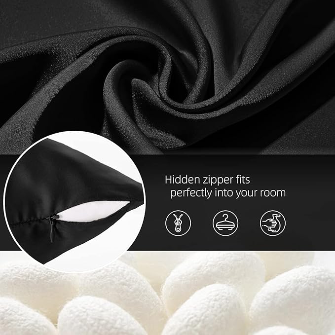 Silk Pillow Cases 2 Pack Mulberry Silk Pillowcases Soft Breathable Both Sided Natural Silk Pillowcase with Zipper Beauty Sleep Pillow Cases for Gift(King,Black) - Bloomnest