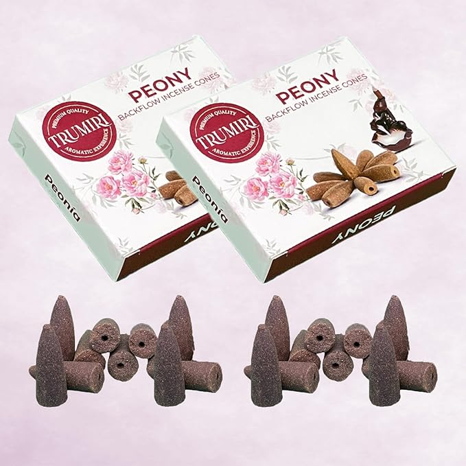Peony Backflow Incense Cones - Total 20 Incense Cones Waterfall - Dual Pack of 10 Incense Backflow Cones - Waterfall Incense Cones - Incense Waterfall Cones TRUMIRI