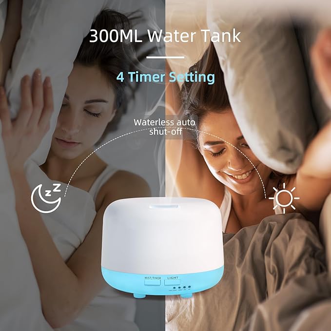 300ML Essential Oil Diffuser with Remote Control, 7 LED Color Changing Light, 8 Hour Cool Mist Fragrance Air Humidifier - Bloomnest