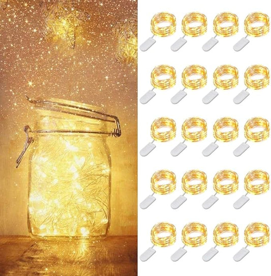 MUMUXI 20 Pack 3.3ft Fairy Lights Battery Operated String Lights, Mini LEDs Powered, Waterproof Indoor Silver Wire Firefly Mason Jars, Warm White for Home Decor, Parties, and Weddings - Bloomnest
