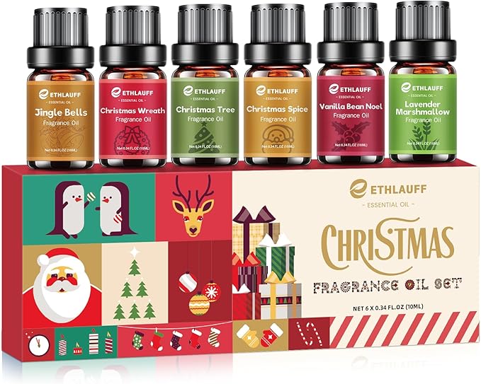 Fragrance Oil Christmas Set, Jingle Bells, Christmas Wreath, Xmax Tree, Gingerbread, Spice, Vanilla Bean Noel, Scents for Candle Soap Making Supplies, Essential Oil for Home - Bloomnest