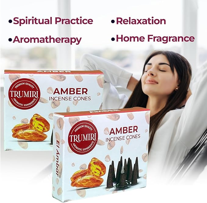 Amber Incense Cones - 60 Pack (10 x 6 Scents) - Scented Cone Incense TRUMIRI