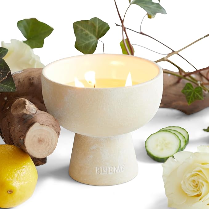 BLUEME Renew - Ivy & Rose, Luxury Candle w/Essential Oils, 3 Wick, Hand-Poured Soy, Cotton Wick, Ceramic - Bloomnest
