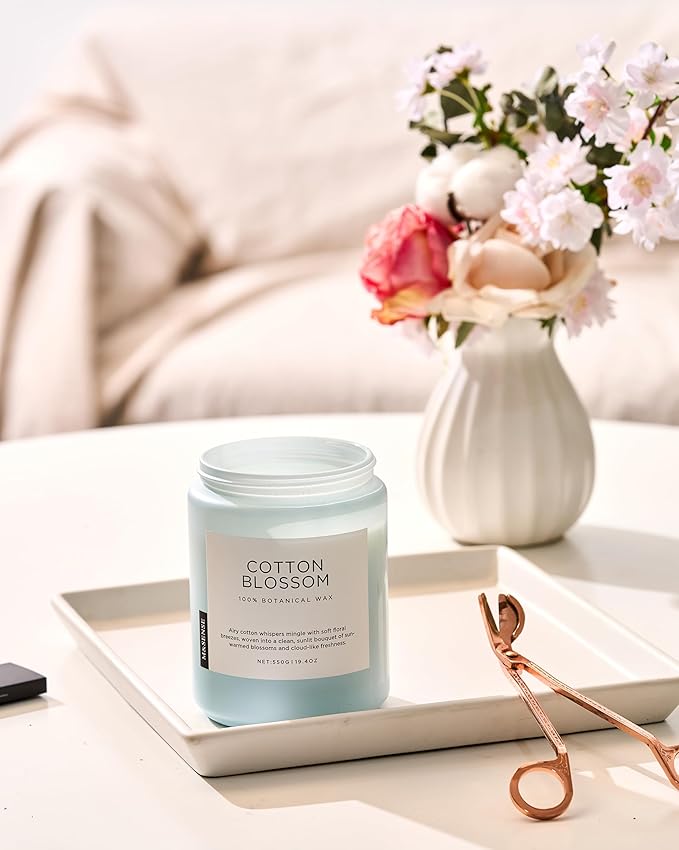 M&SENSE Clean Cotton Scented Candle - 19.4oz Natural Soy Wax Clean Cotton Blossom Scent Non Toxic Candle, 110-Hour Slow Burning 2-Wick Aromatherapy Home Fragrance Gifts for Home Decor - Bloomnest
