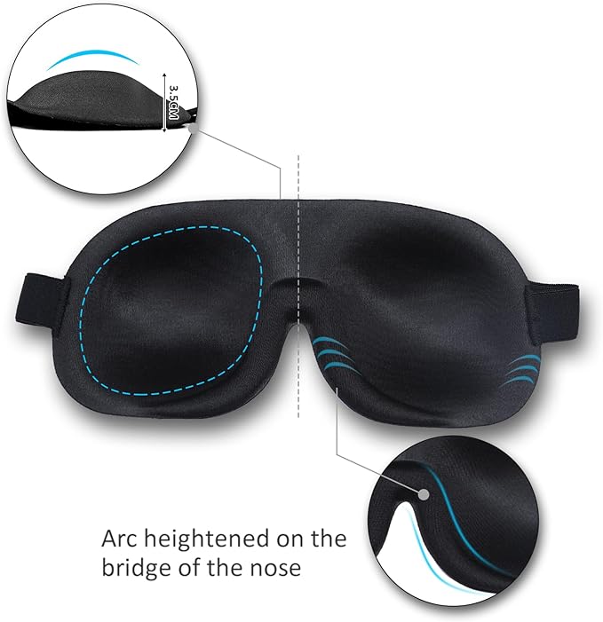 Sleep Mask Invisible Alar Deep Orbit 3D Eye Mask Ultra Lightweight & Comfortable Sleeping Mask for Travel, Nap, Shift Works XL Black - Bloomnest