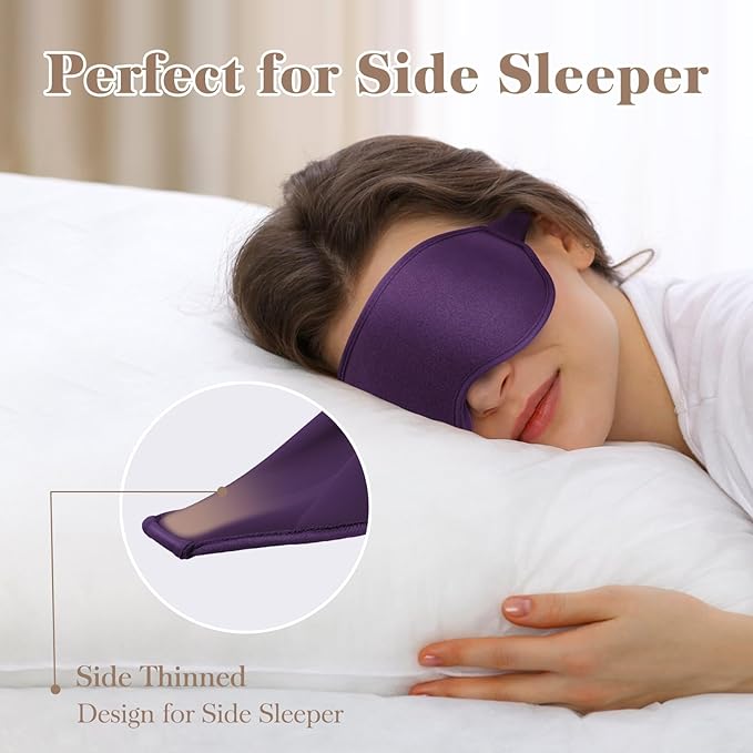 3D Cooling Eye Mask Sleep Mask for Men & Women, 100% Pressure-Free & Light Block-Out Eye Mask for Sleep with Easy Adjustable Strap, Night Eye Cover for Travel, Purple - Bloomnest