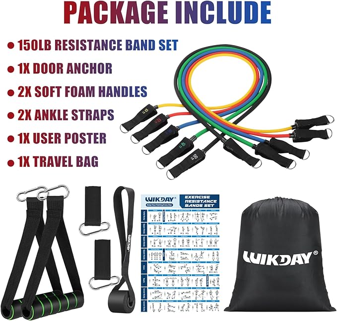 Exercise Resistance Bands with Handles for Working Out, 150/200/250/300 lbs Workout Bands Set with Door Anchor for Physical Therapy, Yoga, Pilates - Bloomnest