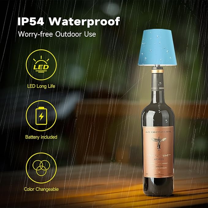 2025 New Wireless Bottle Lamp - LED Bottle Lights for Liquor & Wine Bottles, Cordless Lampshade, Whiskey Bottle Top Light, Bottle Stopper Night Light Kit, Rechargeable 3-Tone Touch-Dimmable - Bloomnest