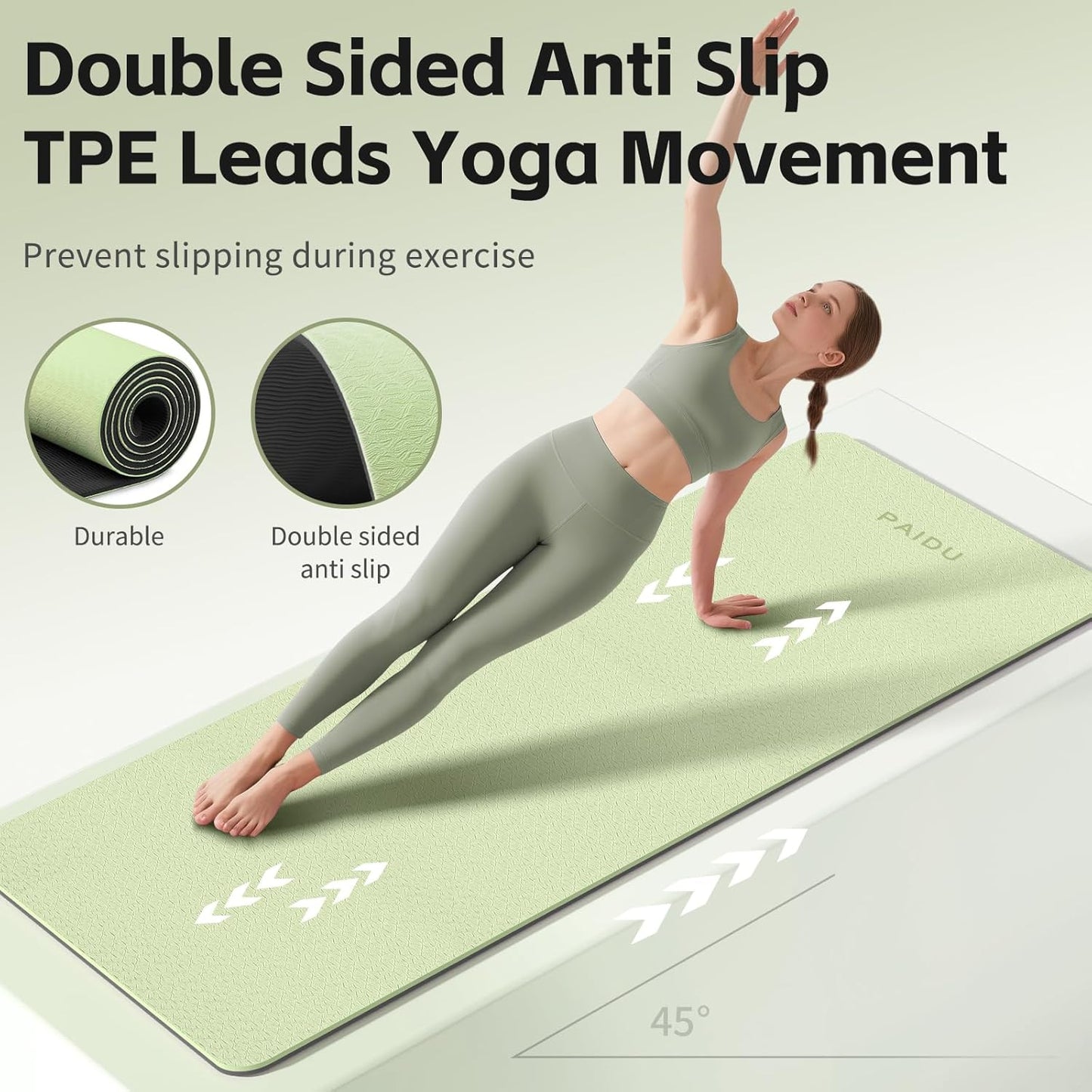 Yoga Mat 8mm Super Thick TPE Fitness Mat | SGS Certified | Non-Slip, Odorless & Tear-Resistant | Unisex with Strap | for Yoga, Pilates, Meditation & （Green&Black）
